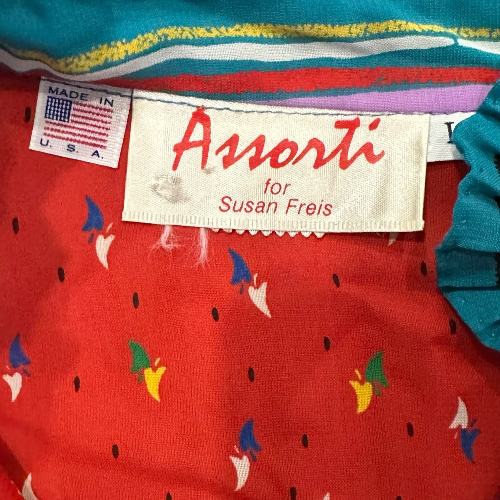 Assorti for Susan Freis Vintage Dress Blue Red Womens Size Large - Picture 3 of 9